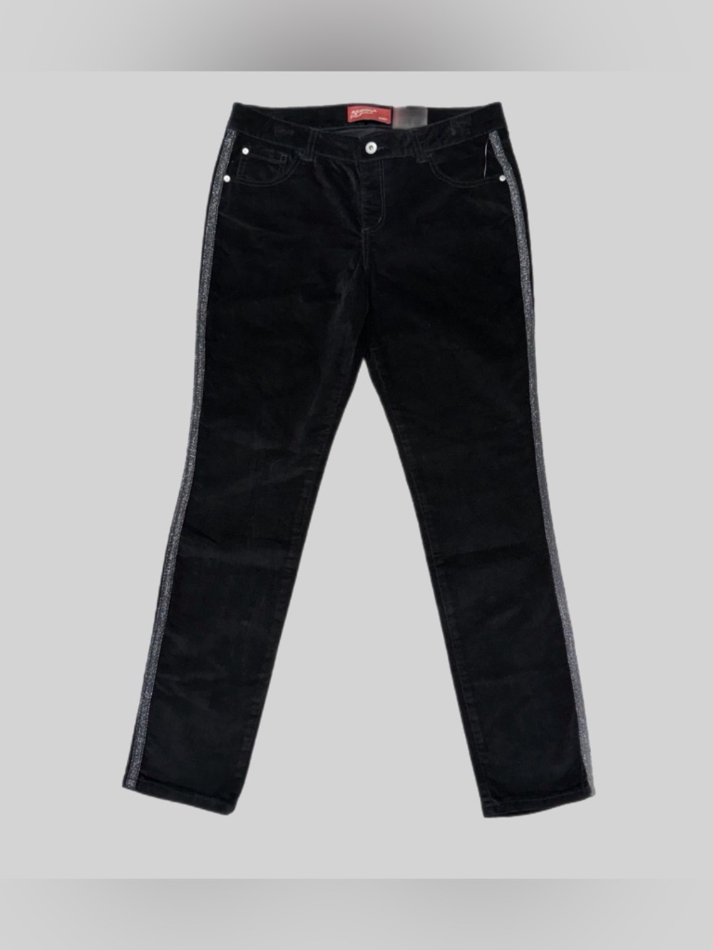 Arizona Jeans Black Velvet Stretch Skinny Metallic Stripe Pants 16 Plus